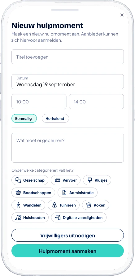 HelderHulp-app: scherm om een nieuw hulpmoment aan te maken